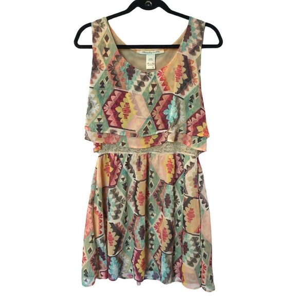 American Rag Dress scoop neck tank Large multi color lined lace at waist boho - Picture 1 of 7